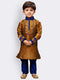 Vastramay Boys' Brown Cotton Silk Kurta and Pyjama Set