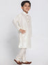 Vastramay Boys' Cream Cotton Silk Blend Kurta and Pyjama Set
