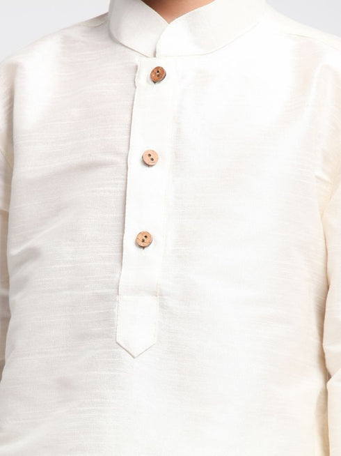 Vastramay Boys' Cream Cotton Silk Blend Kurta and Pyjama Set