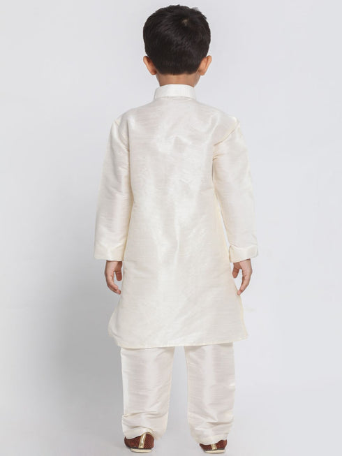 Vastramay Boys' Cream Cotton Silk Blend Kurta and Pyjama Set