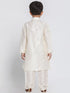 Vastramay Boys' Cream Cotton Silk Blend Kurta and Pyjama Set