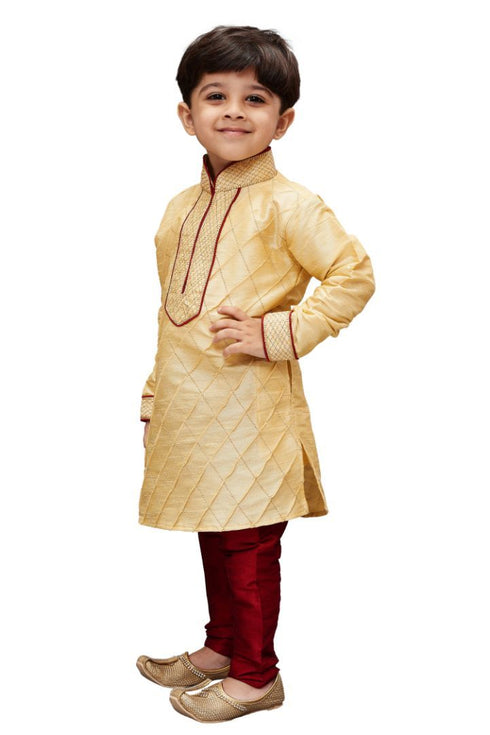 Vastramay Boys' Gold Cotton Silk Kurta and Pyjama Set