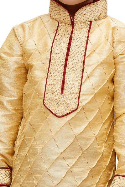 Vastramay Boys' Gold Cotton Silk Kurta and Pyjama Set