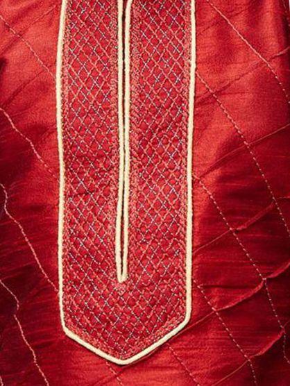 JBN CREATION Boys' Maroon Cotton Silk Kurta and Pyjama Set