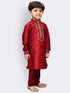 JBN CREATION Boys' Maroon Cotton Silk Kurta and Pyjama Set