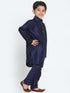 Vastramay Boys' Deep Blue Cotton Silk Blend Kurta and Pyjama Set