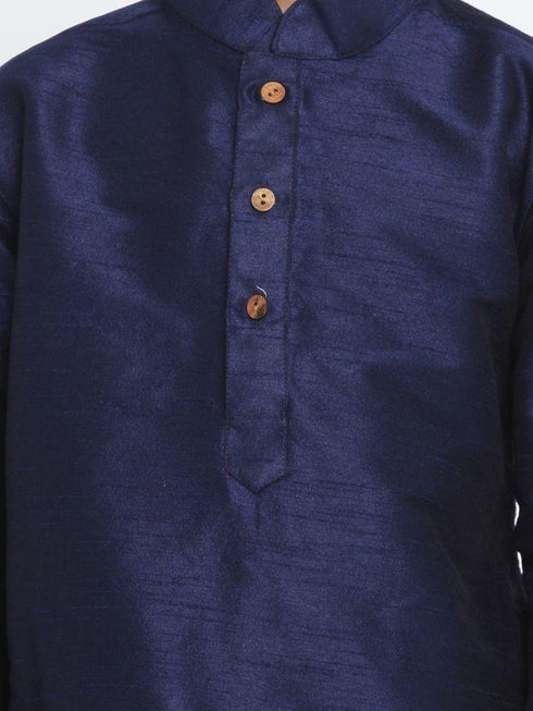 Vastramay Boys' Deep Blue Cotton Silk Blend Kurta and Pyjama Set