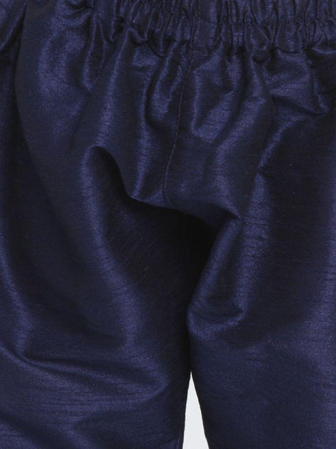 Vastramay Boys' Deep Blue Cotton Silk Blend Kurta and Pyjama Set