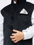 Vastramay Boys' White Cotton Kurta, Waistcoat and Pyjama Set