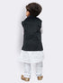 Vastramay Boys' White Cotton Kurta, Waistcoat and Pyjama Set