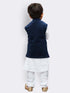 Vastramay Boys' White Cotton Kurta, Waistcoat and Pyjama Set