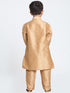 Vastramay Boys' Gold Cotton Silk Kurta and Pyjama Set
