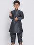 Vastramay Boys' Grey Cotton Silk Blend Kurta and Pyjama Set