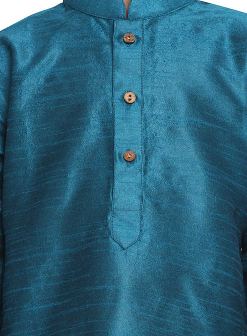 Vastramay Boys' Blue Cotton Silk Blend Kurta and Pyjama Set