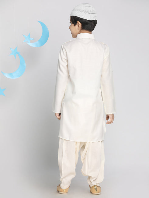 Vastramay Boys' Cream Pathani Suit Set