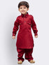 VASTRAMAY Boys' Maroon Cotton Pathani Suit Set