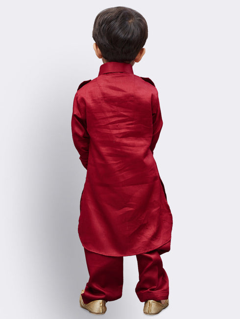 VASTRAMAY Boys' Maroon Cotton Pathani Suit Set