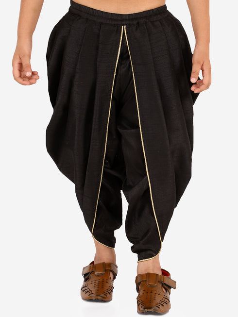 Vastramay Boy's Black Silk Blend Solid Dhoti Pant