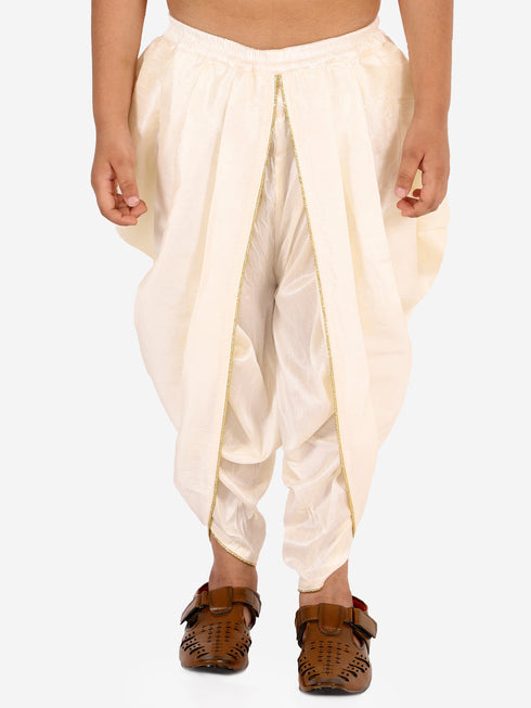 Vastramay Boy's Cream Silk Blend Solid Dhoti Pant