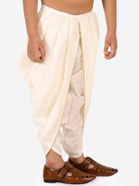 Vastramay Boy's Cream Silk Blend Solid Dhoti Pant