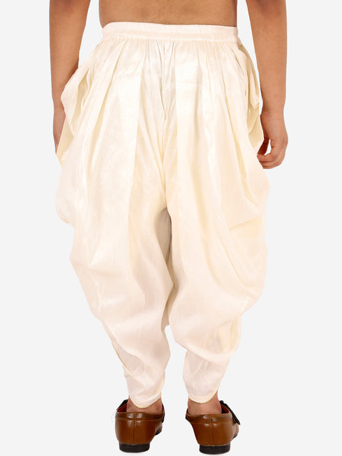 Vastramay Boy's Cream Silk Blend Solid Dhoti Pant