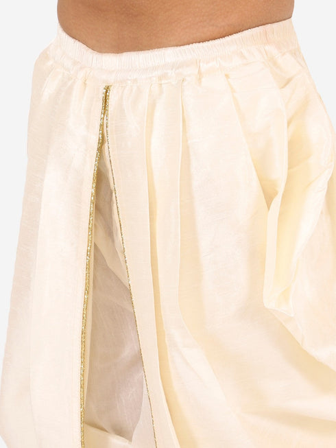 Vastramay Boy's Cream Silk Blend Solid Dhoti Pant