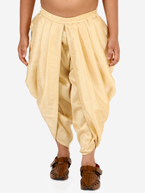 Vastramay Boy's Gold Silk Blend Solid Dhoti Pant