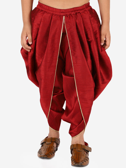 Vastramay Boys' Maroon Silk Blend Solid Dhoti Pant