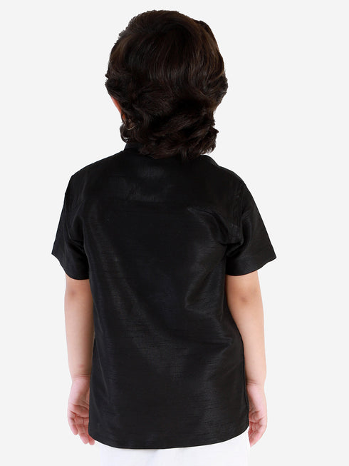 JBN Creation Boys' Black Silk Short Sleeves Ethnic Shirt