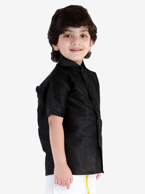 JBN Creation Boys' Black Silk Short Sleeves Ethnic Shirt
