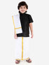 JBN Creation Boys' Black Silk Short Sleeves Ethnic Shirt Mundu Vesty Style Dhoti Pant Set