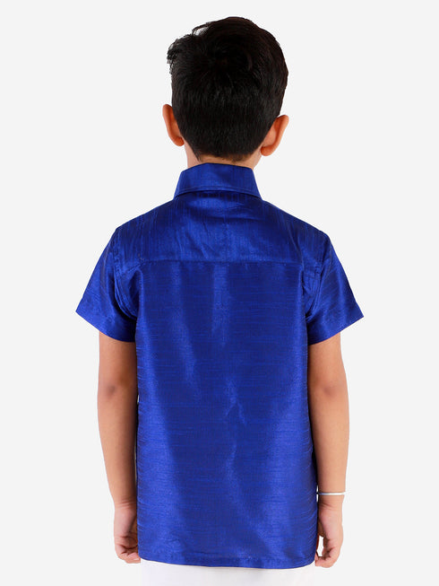 JBN Creation Boys' Blue Silk Short Sleeves Ethnic Shirt