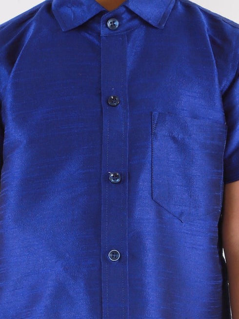 JBN Creation Boys' Blue Silk Short Sleeves Ethnic Shirt
