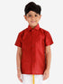 JBN Creation Boys' Maroon Silk Short Sleeves Ethnic Shirt