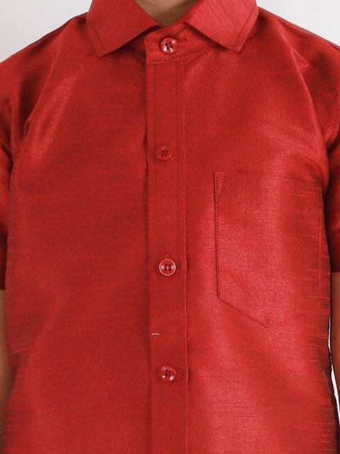 JBN Creation Boys' Maroon Silk Short Sleeves Ethnic Shirt