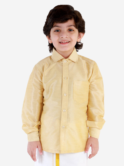 VASTRAMAY Boys' Gold Silk Long Sleeves Ethnic Shirt