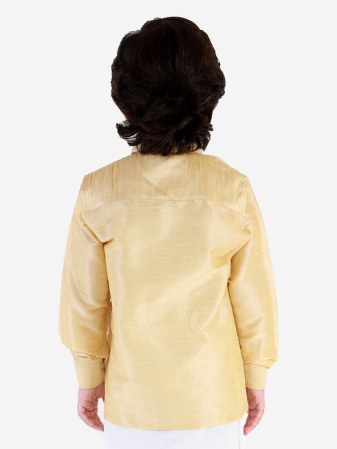 VASTRAMAY Boys' Gold Silk Long Sleeves Ethnic Shirt