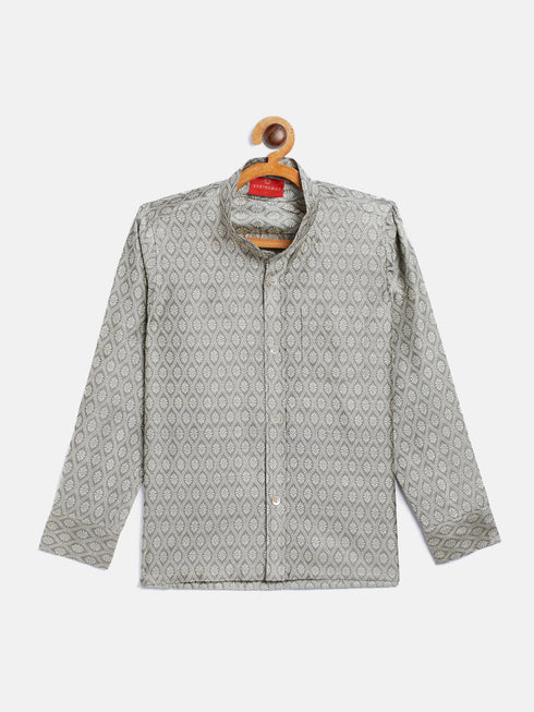 Vastramay Boys' Beige Jacquard Ethnic Shirt