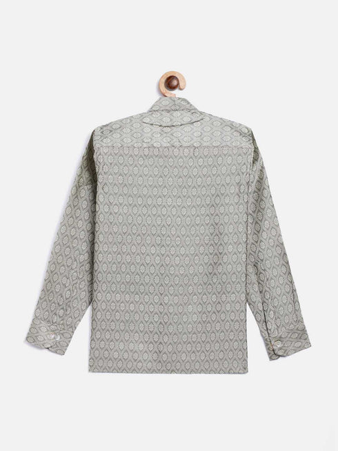 Vastramay Boys' Beige Jacquard Ethnic Shirt