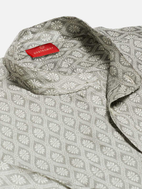 Vastramay Boys' Beige Jacquard Ethnic Shirt