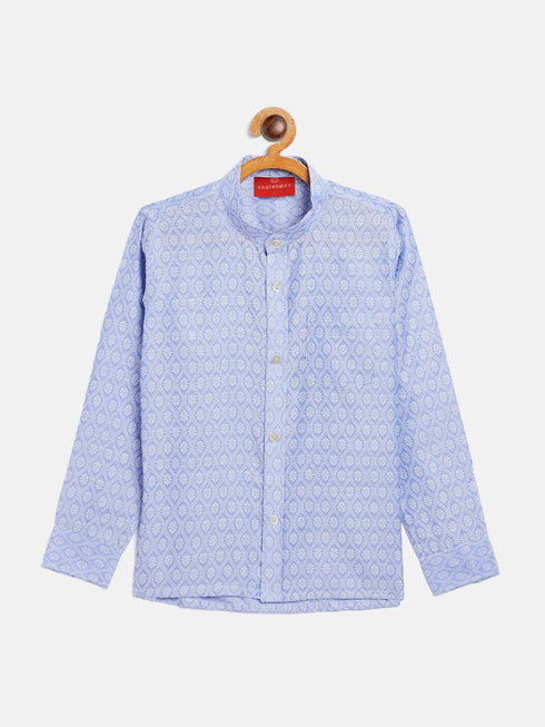 Vastramay Boys' Lavender Jacquard Ethnic Shirt
