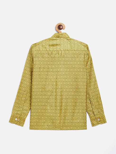 Vastramay Boys' Yellow Jacquard Ethnic Shirt