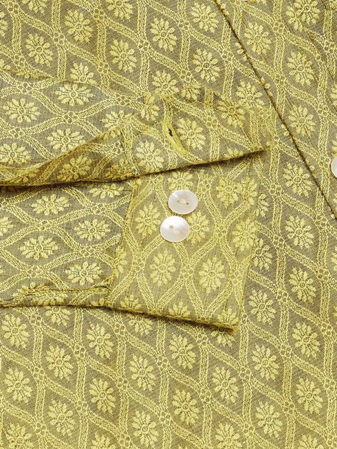Vastramay Boys' Yellow Jacquard Ethnic Shirt