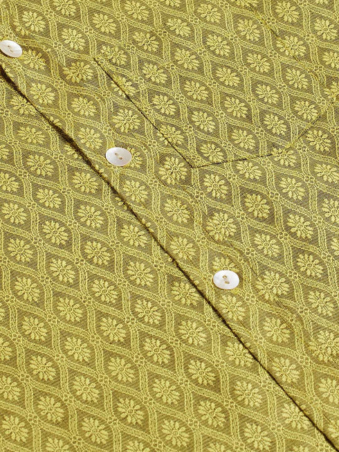 Vastramay Boys' Yellow Jacquard Ethnic Shirt