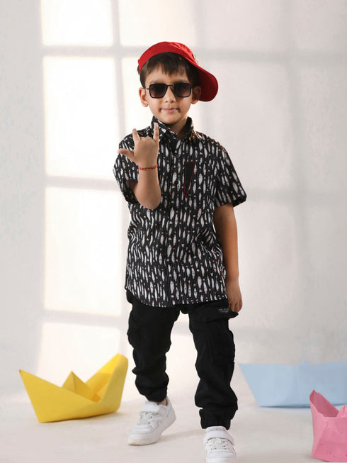 Vastramay Boy's Black Ethnic Shirt