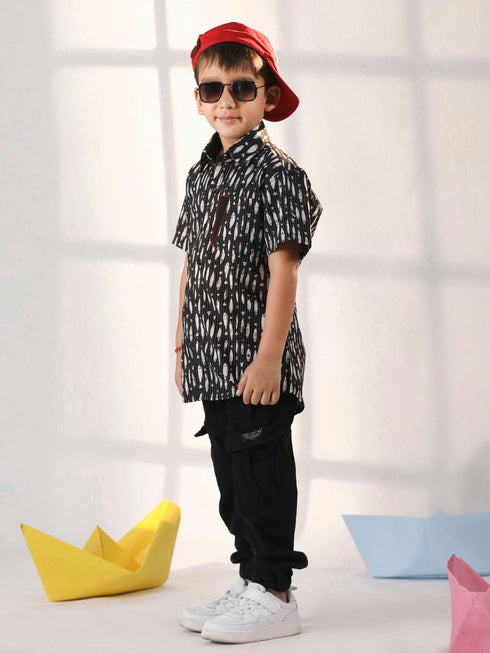 Vastramay Boy's Black Ethnic Shirt