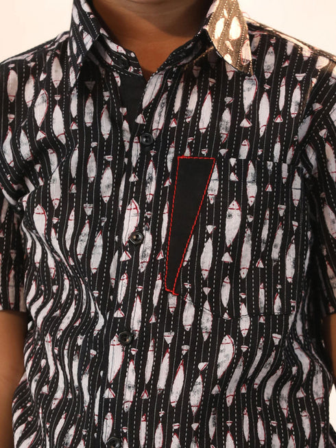 Vastramay Boy's Black Ethnic Shirt