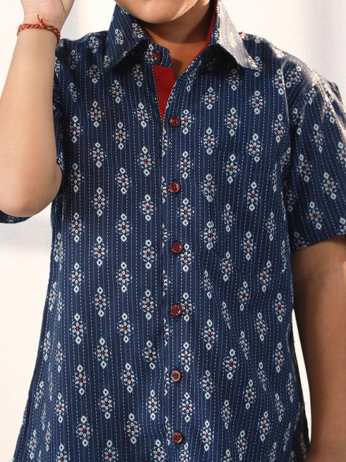 Vastramay Boy's Navy Blue Ethnic Shirt