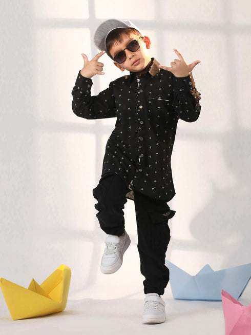 Vastramay Boy's Black Ethnic Shirt