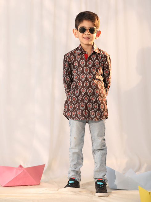 Vastramay Boy's Coffee Ethnic Shirt